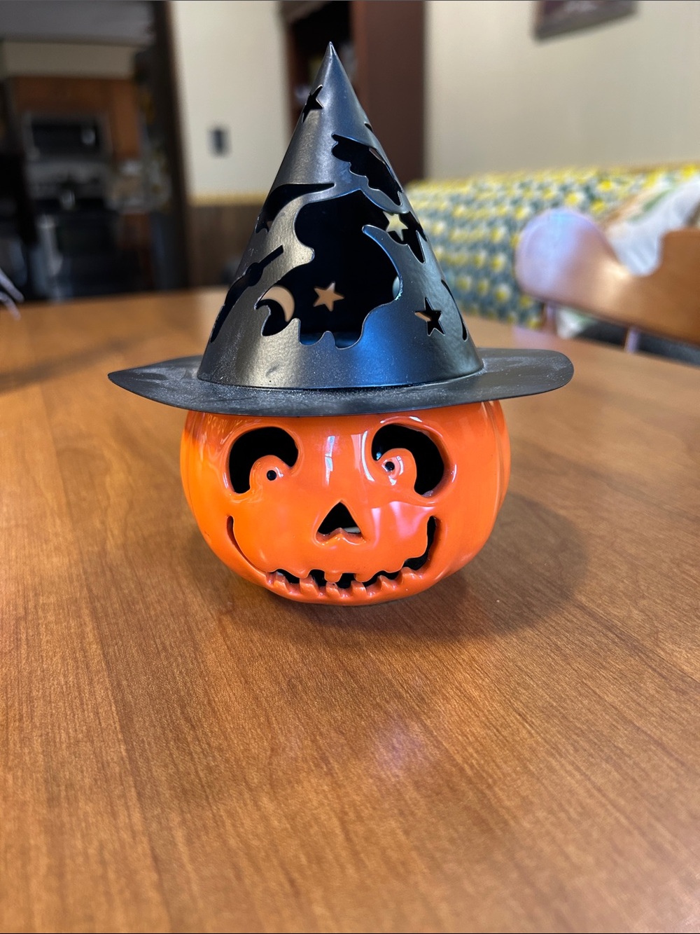 Halloween Ceramic Jack-O'-Lantern with Black Witch Hat